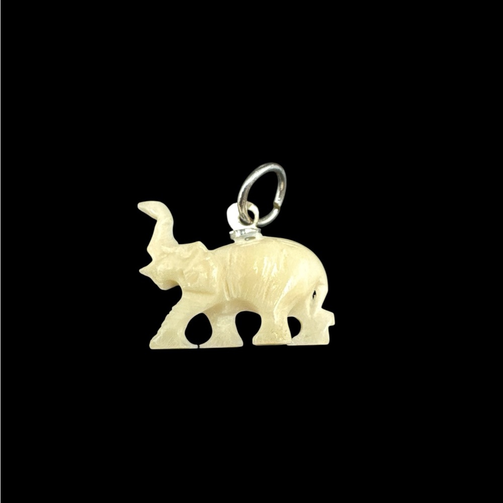 Vintage Silver Plate Carved Bovine Elephant Dangle Charm Pendant